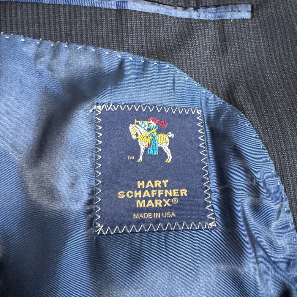 Hart Schaffner Marx Mens 42L 34W Charcoal Pinstripe‎ USA Made